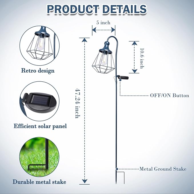 Solar Lights Outdoor Decorative Solar Retro Metal Lantern Yard Stake Decorative Path Light for Walkway Pathway Lawn Patio Yard Decorations Blue 2 Pack