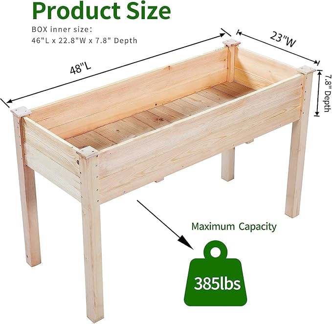 TMEE 4FT Raised Garden Bed with Legs, Elevated Garden Box for Vegetable, Flower, Herb, Wood Planter Load Up to 250 Pounds for Gardening in Backyard Patio - Easy Assembly, 30in Height