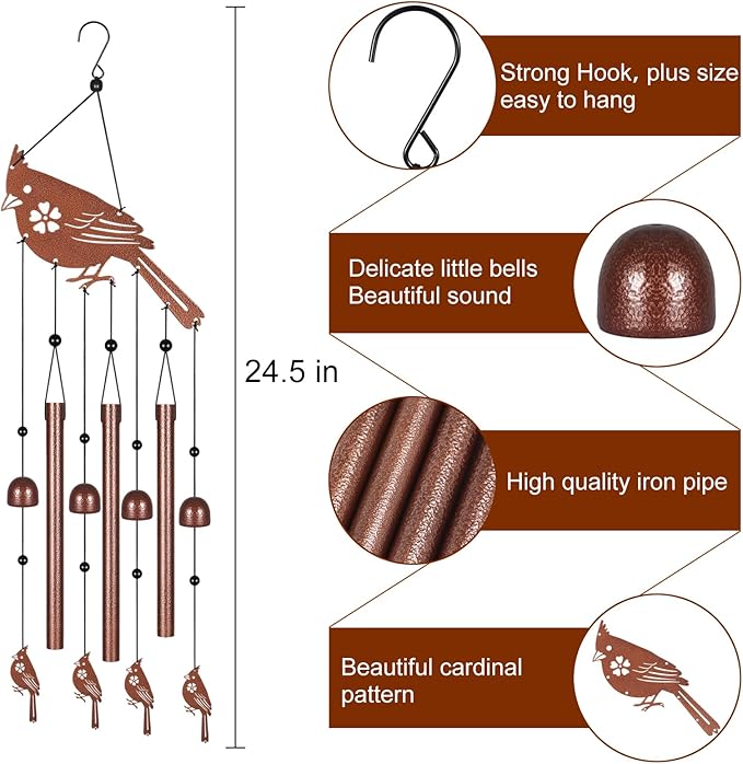Metals Cardinal Wind Chimes for Outside to Create a Zen Atmosphere Suitable for Outdoor Garden Patio Home Decor,Melodious Melodic Tones Wind Chimes Suitable as A Birthday Gift for Women Mom