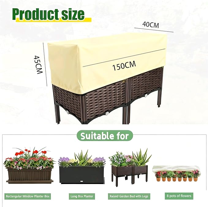 Plant Frost Cover for Garden Protection, Rectangular Planter Winter Blanket with Drawstring, 59 x 17.7 x 15.7 Inch, 4 Pack