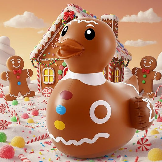 Hungdao 1 Pcs 4 Feet PVC Christmas Giant Inflatable Gingerbread Duck Huge Rubber Large Blow up Duck Christmas Pool Floats for Xmas Holiday Indoor Outdoor Pool Decorations