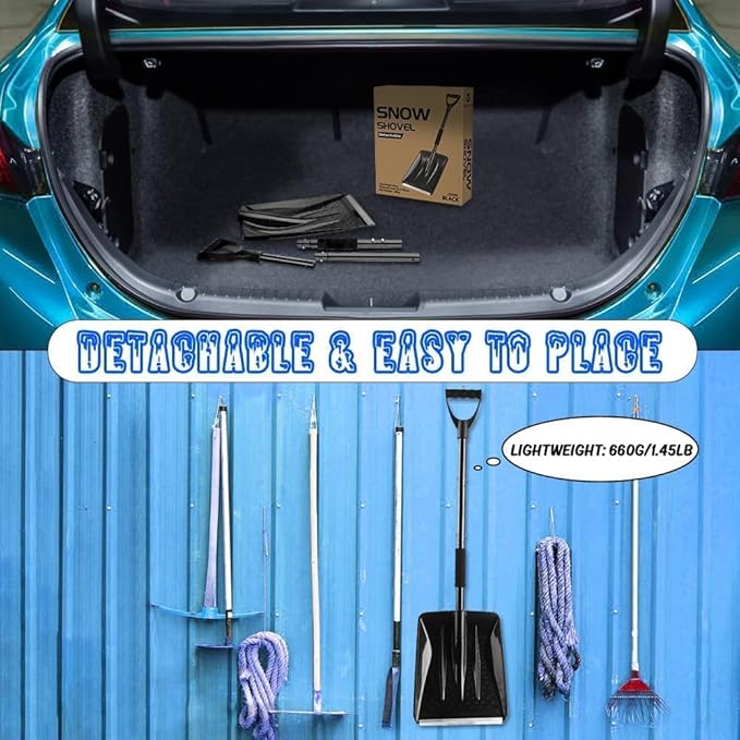 Snow Shovel for Car and Driveway, 42.5 Inch Foldable Lightweight Aluminum Alloy Ice Scraper, Heavy Duty Ergonomic Handle for Emergency Snow Removal, Garden, Black