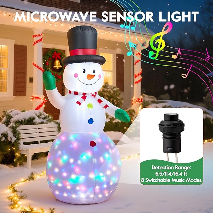 Christmas Inflatable Outdoor Decorations 6.5 FT, with Motion Sensor & 8 Music & RGB Light Large Blow Up Yard Decor, Christmas Party Outdoor, Yard, Garden, Lawn Winter Decorations Ornaments