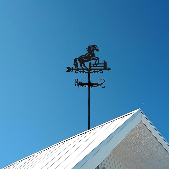 Horse Weathervane Roof 26” Height Black Metal Running Horse Windvane Durable Cool Animals Weathercock Windmill Wind Cups & Brackets for Outdoor Farmhouse Decoration Garden Yard Decors
