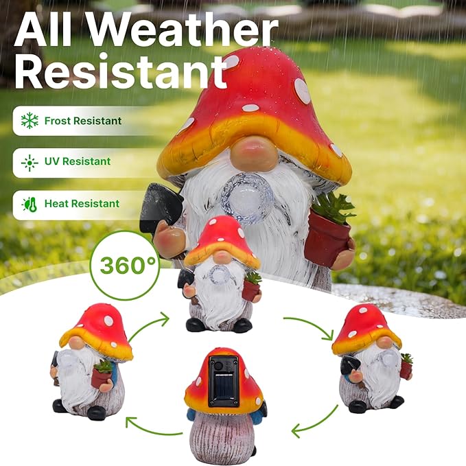 Garden Gnome Statues Decor with Solar Lights, Outdoor Decorations for Yard Porch Lawn Balcony Patio, Housewarming Gifts