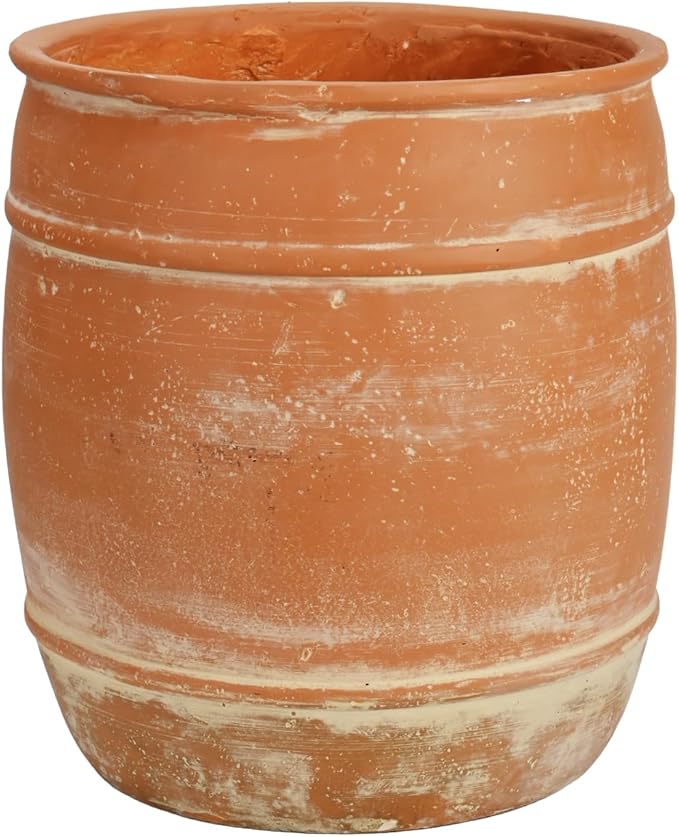 11" H x 9.5" Dia Fiberstone Planter – Rustic Terracotta-Style Flower Pot with Drainage Hole, Aged Clay Look Decorative Plant Container for Indoor Outdoor Patio Garden Home Décor