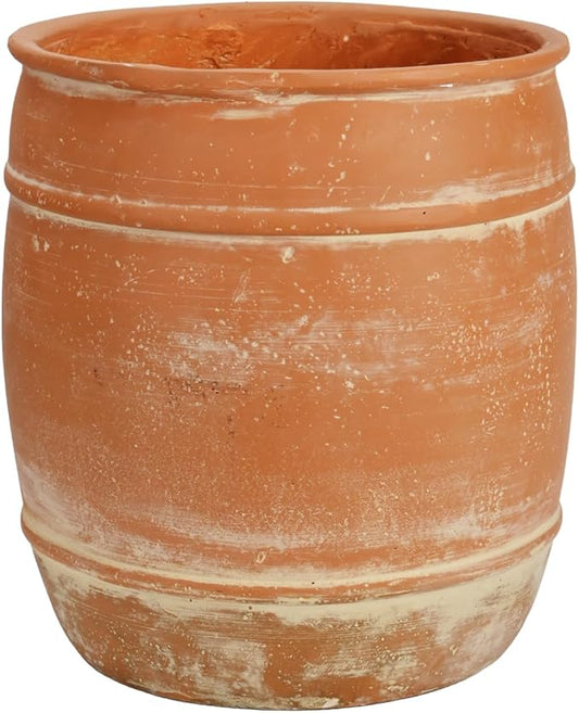 11" H x 9.5" Dia Fiberstone Planter – Rustic Terracotta-Style Flower Pot with Drainage Hole, Aged Clay Look Decorative Plant Container for Indoor Outdoor Patio Garden Home Décor