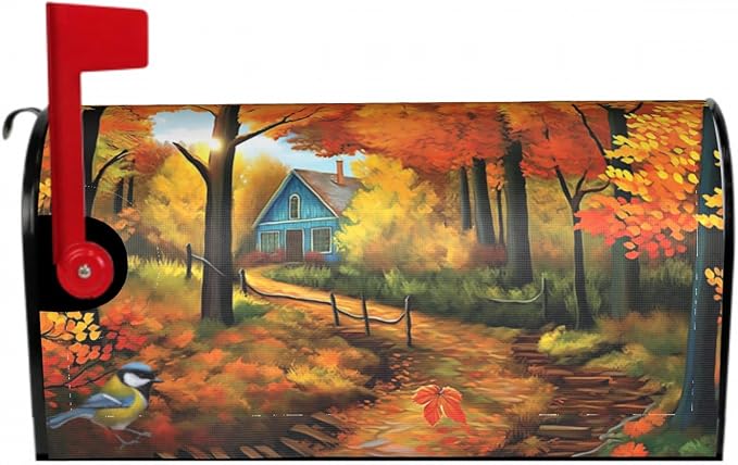 Sweetshow Fall Mailbox Covers Magnetic Maple Leaves Bird Mailbox Cover Autumn Mailbox Cover Magnetic Mailbox Wraps Standard Size 18" X 21" Holiday Garden Mailboxs Decorations for Outside