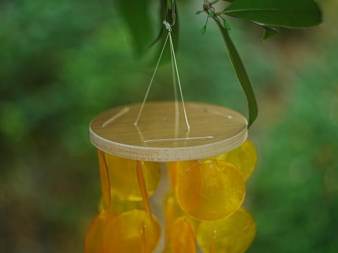 Capiz Shell Wind Chime for Outside 28” Sea Glass Wind Chime Ocean/Beach Themed Chime Gift for Women Mother’s Day Decoration Orange