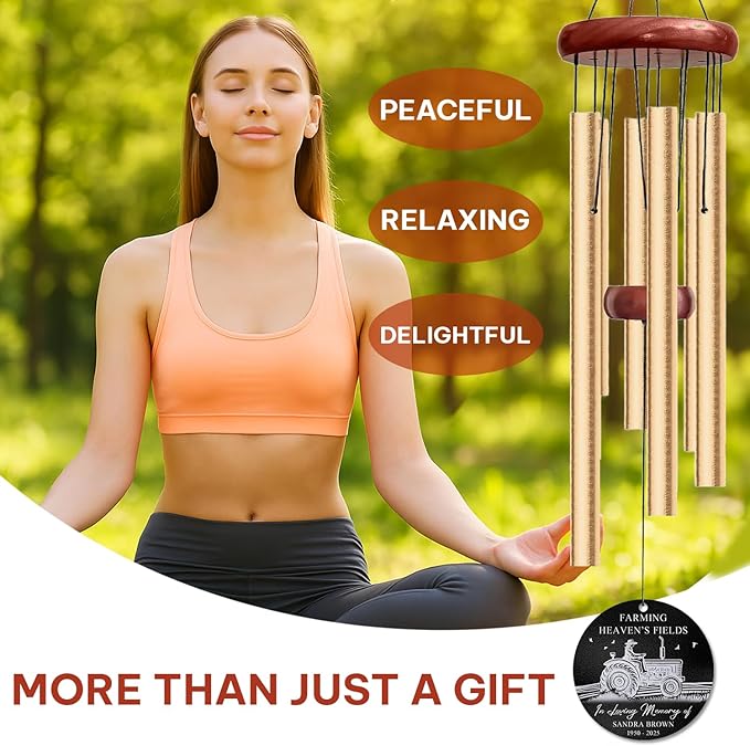 Personalized Farmer Memorial Wind Chime – “Farming Heaven’s Fields” Custom Name & Years – Outdoor Sympathy Gift for Farming Families – Memorial Windchimes for Loss of Loved One – Remembrance Décor
