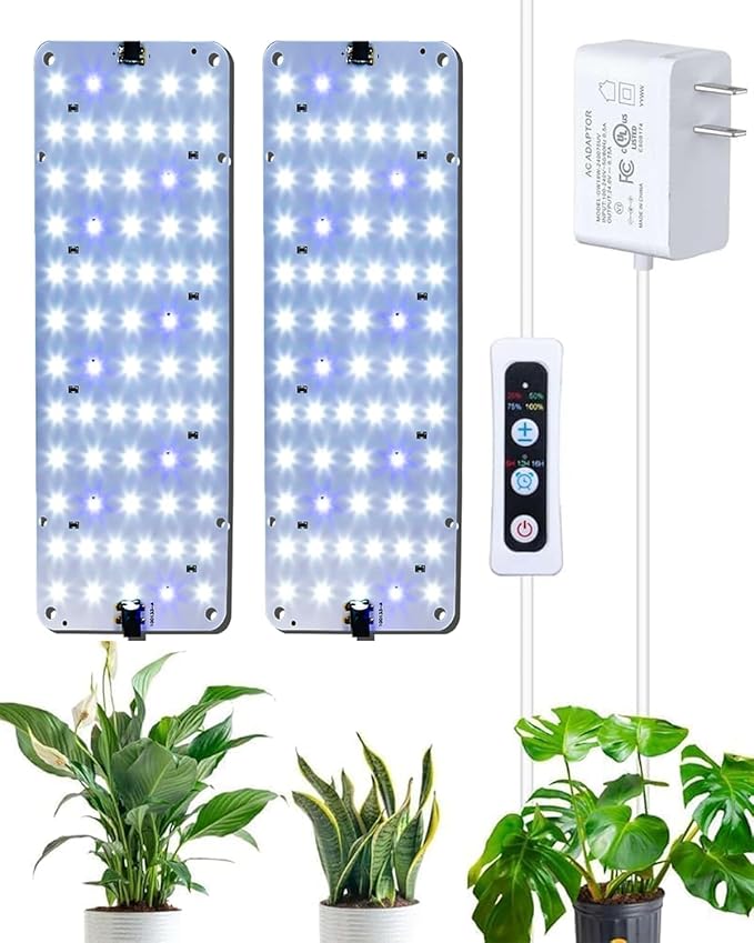 DOMMIA Grow Light, 20W Ultra-Thin Panel Grow Lights for Indoor Plants, High PPFD Full Spectrum, Dimmable, 6/12/16H Timer Auto on/Off, Suitable for Indoor Growing, Warm White 2-Pack