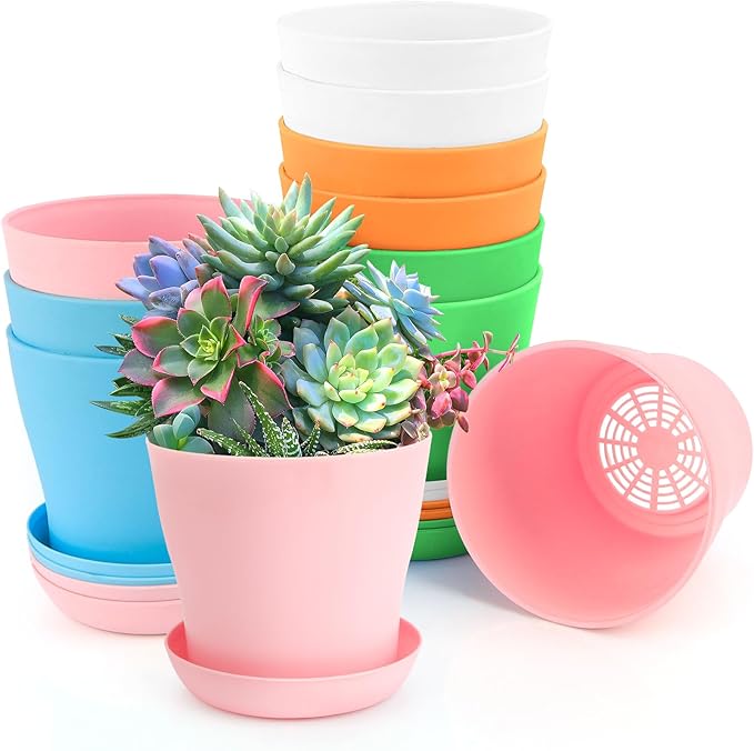 4 Inch Plant Pots 10 Pcs Small Flower Pots For Indoor Plant Pots Succulent Pots Small Plant Pots With Drainage Planters For Indoor Plants Nursery Pots Plastic Pots For Plants Herb Planter 5 Colors