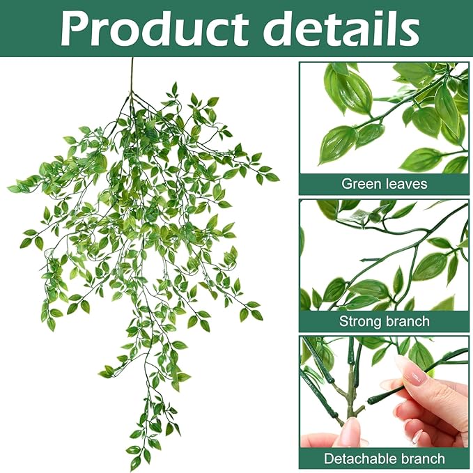 Hoteam 12 Pcs Artificial Hanging Plants 32 Inch Fake Ivy Vines with Fake Leaves Patio Artificial Plants Greenery for Living Room Indoor Outdoor Wall, No Basket (Vine)