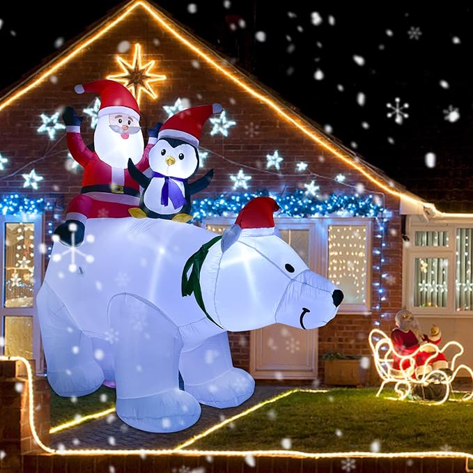 DearHouse 7FT Inflatable Polar Bear Christmas Santa and Penguin, Led Lights Xmas Holiday Blow Up Family Party Decoration Yard Lawn Favors Indoor Outdoor Inflatables