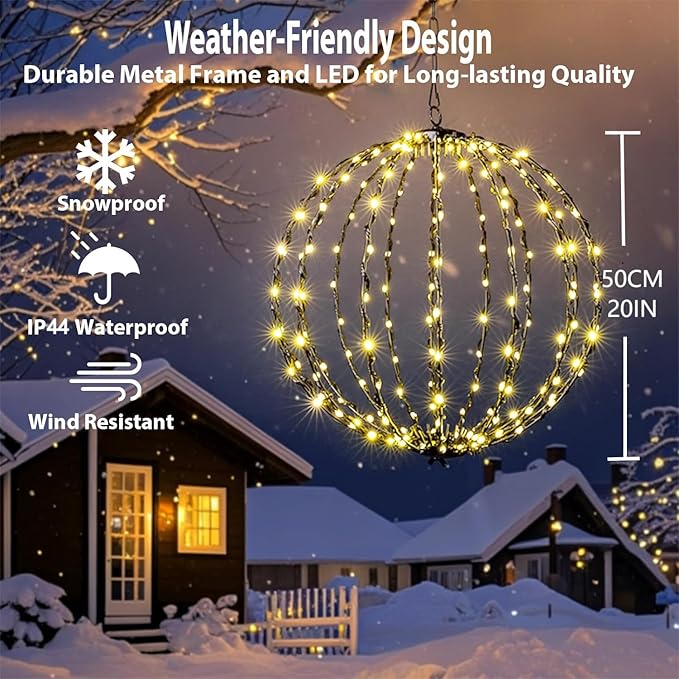 272 LED Christmas Ball Lights, 20 Inch Lighted Sphere Balls with 8 Lighting Modes & Timer, Waterproof for Outdoor Christmas Decorations Yard Porch Garden Patio Trees Holiday Lights Home Yard Display