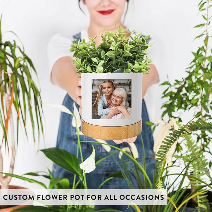 Andaz Press 4" Fully Personalized Garden Pot with Photo, Garden Custom Flower Pot, Garden Personalized Pots for Plants with Drainage Hole, Valentines Day, Birthday, Anniversary, Retirement Gifts