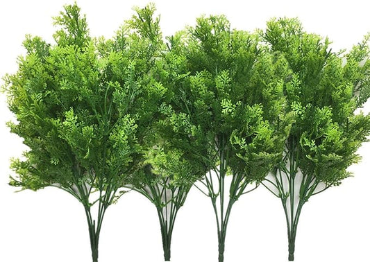 CATTREE Artificial Shrubs Bushes, Plastic Fern Leaves Simulation Faux Grass Realistic Fake Plants Wedding Indoor Outdoor Home Garden Verandah Kitchen Table Centerpieces Arrangements Decoration 4 pcs