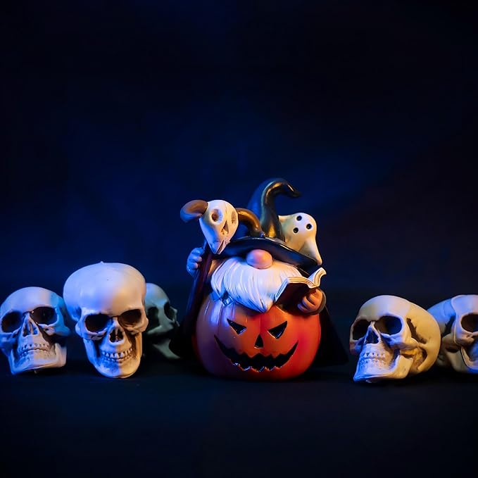 3PCS Halloween Gnomes Figurines Decor Pumpkin Themed Handmade Resin Gnome Halloween Decor Vampire Wizard Witch Gnomes Gifts for Women Home Decor Statue for Tier Tray (Pumpkin)