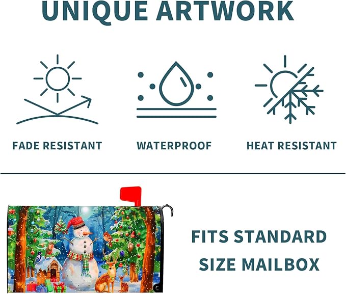 Christmas Magnetic Mailbox Covers Winter Mailbox Covers Magnetic Standard Size 21" X 25.5" Christmas Tree Snowman Mailbox Wraps Post Letter Box Cover Decor for Outside Garden Yard Home