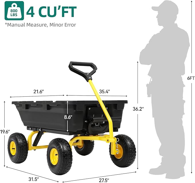 800lb Garden Dump Cart,Utility Wagon Wheelbarrows with Quick-Release System&4 Pneumatic Tires,Heavy Duty Yard Dump Wagon with Steel Frame for Yard,Farm,Garden and Christmas Hauling (Yellow)
