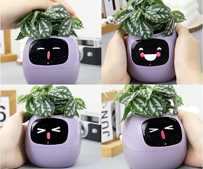 Ivy Intelligent Flower Pot for Home Decoration Plants Companion Neat Desk Setup Gift Smart Pet Planter Robot Guidance on Plant Care with Emojis Pet Friends (Yellow)