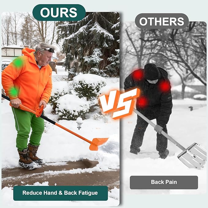 69 Inch Heavy Duty Snow Shovel for Driveway, Large Capacity Snow Removal with Ergonomic Handle Tool, Portable Shovel for Car Sidewalk Garden Farm, Orange