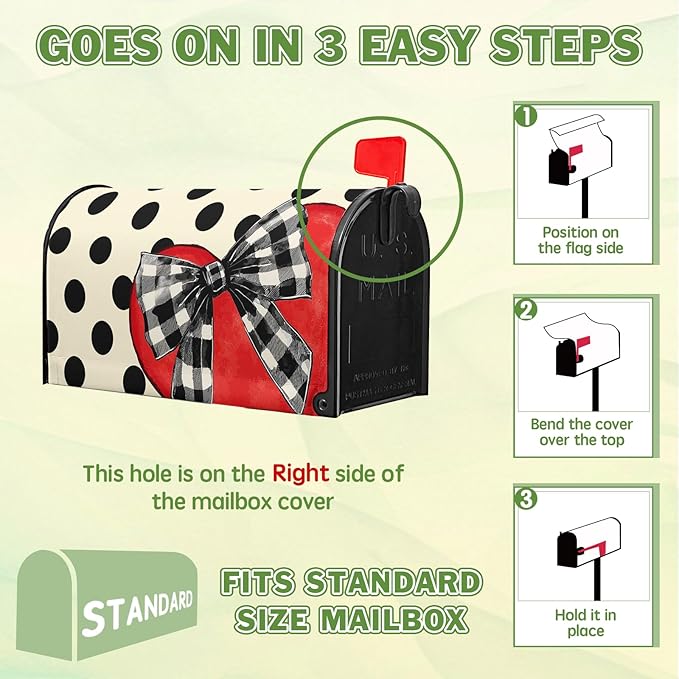 Valentines Mailbox Covers Magnetic Red Love Heart Mailbox Cover Standard Size 21x18 inch Polka Dot Bowknot Buffalo Plaid Decorative Mailboxes for Outside Garden Yard