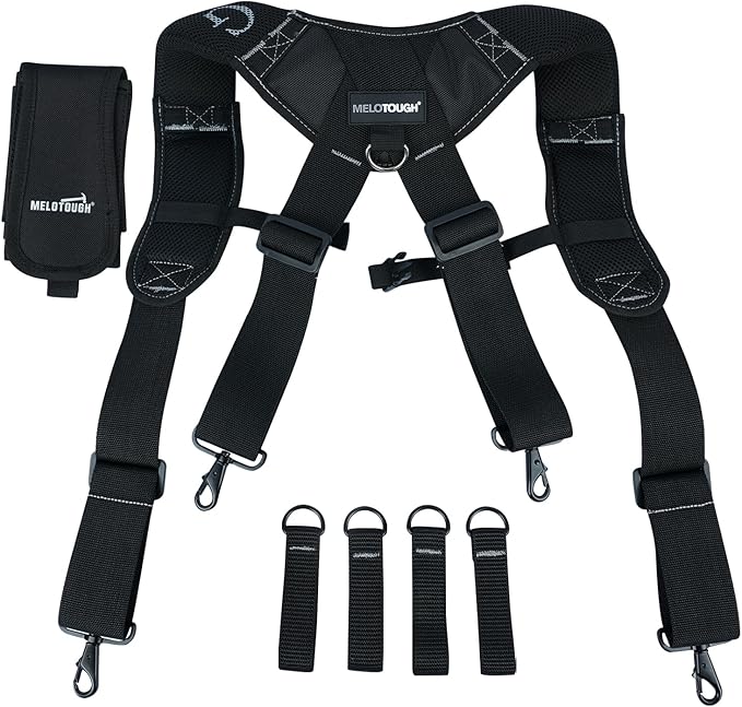 MELOTOUGH Work Belt Suspender Tool Belt Suspenders Bag Suspenders for Men Heavy Duty with Gel Shoulder Pad Detachable Phone Holder for Construction/Electrician/Contractor/Carpenter