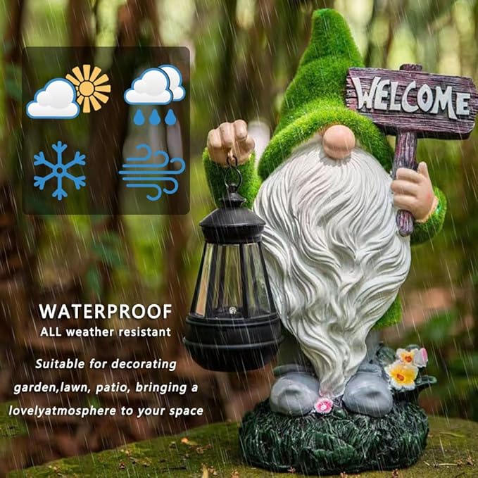 Halloween Fall Welcome Gnomes Statue Gift for Front Door Welcome Figures Solar Decor- Fall Gnomes Statue with Light Lanterna for Outdoor Yard