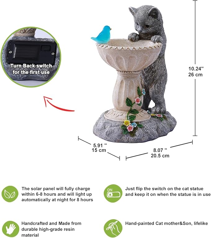 Nacome Solar Cat Garden Decor: Outdoor Statues Ornaments for Outside Decorations Yard Art Lawn Porch Patio Balcony - Birthday Choice for Mom Grandma Women Lover