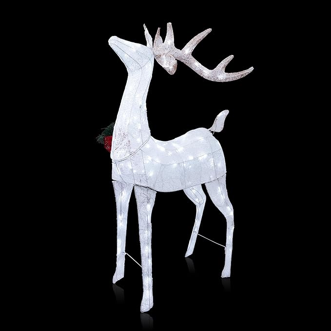 Alpine Corporation 50" H Mesh Holiday Reindeer Lawn Decoration with Cool White Lights, Christmas Decoration