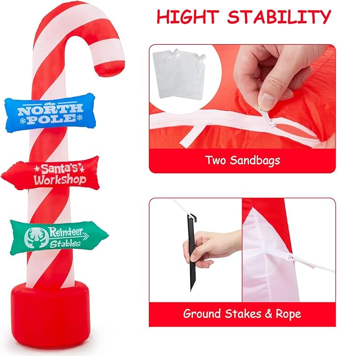 8FT Christmas Inflatables Candy Canes Outdoor Yard Decorations, Xmas Blow Up Candy Canes with Rotating LED Lights,Winter Outside Decor for Holiday Christmas Party Garden