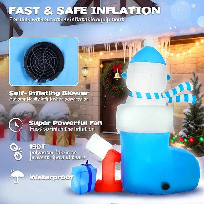 Christmas Inflatable Outdoor Decorations, 6 FT Inflatables Babys First Christmas Stocking Snowman Yard Decor, Built-in LED Lights Blow up 1st Xmas DIY Name Ornament for Indoor Outside Lawn Garden(Boy)