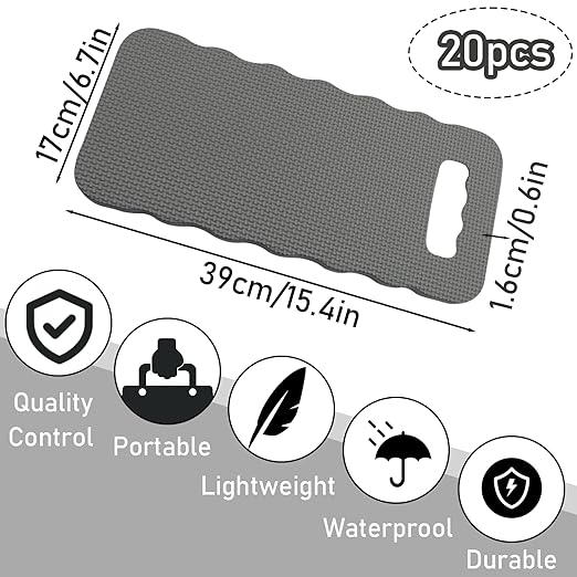 20 Pcs Garden Kneeling Pad, Waterproof, Comfortable Foam kneeling pad, Stain Resistant, for Gardening, Baby Bath, Yoga, Praying and Exercise 15.4 x 6.7 Inch, Grey