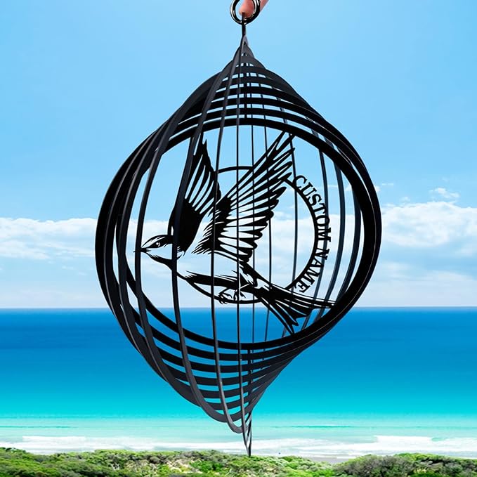Personalized Hummingbird Metal Wind Spinners, Custom Last Name Garden Wind Spinners, Hanging Outdoor Decor, Yard Art, Hanging Wind Spinner for Indoor Lawn Patio Porch, Housewarming Gift Color04