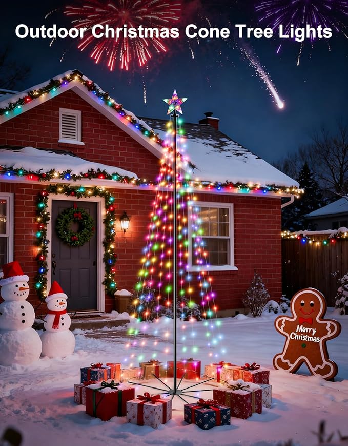 6Ft 240 LEDs Christmas Cone Tree Lights,RGB Outdoor Christmas Tree Lights with Remote Control, Waterproof String Lights Holiday Decorations for Yard Patio Garden Holiday - Multicolor