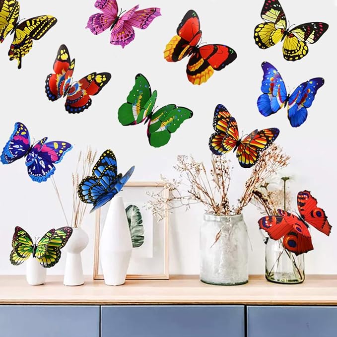 FENELY Giant Butterfly Wall Stickers Christmas Decor,3D Large Colourful Butterflies Wall Magnetism Decals Removable DIY Home Art Decorations for Birthday Party Wedding Kids Room Bedroom