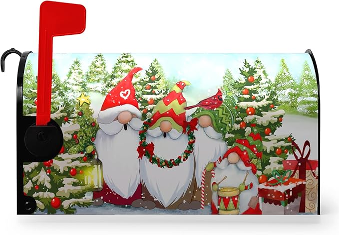 Winter Gnome Mailbox Covers Magnetic Standard Size Mail Box Post Cover Snowman Snowflake Xmas Mailbox Wraps Gift Holiday Waterproof 21 X18 Inch