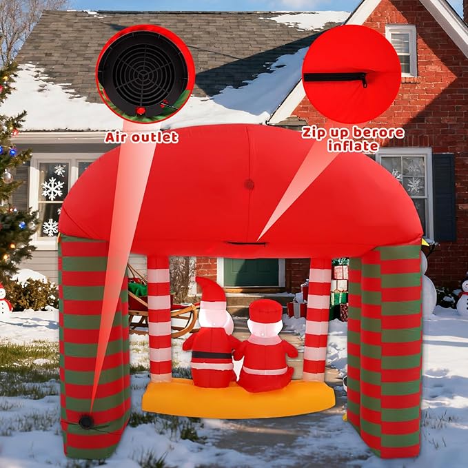 10FT Santa Claus Swing with Built-in LED Lights and Colorful Rotating Lights, Suitable for Christmas Lawns, Gardens, Courtyards Outdoor Inflatable Decoration