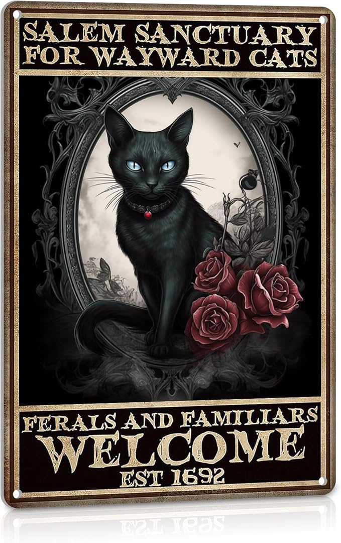 Vintage Halloween Decorations Indoor Black Cat Wall Art Witchy Room Decor Home Bedroom Halloween Decor Black Cat Signs 8x12 Inch