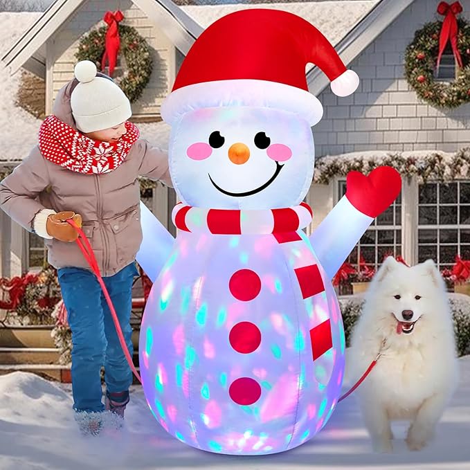 5FT Snowman Inflatable Outdoor Christmas Inflatables Blow Up Yard Decorations, Built-in Colorful Rotating LEDs Funny Merry Xmas Snow Man Decor with Star & Smile for Holiday Garden Patio Lawn Party