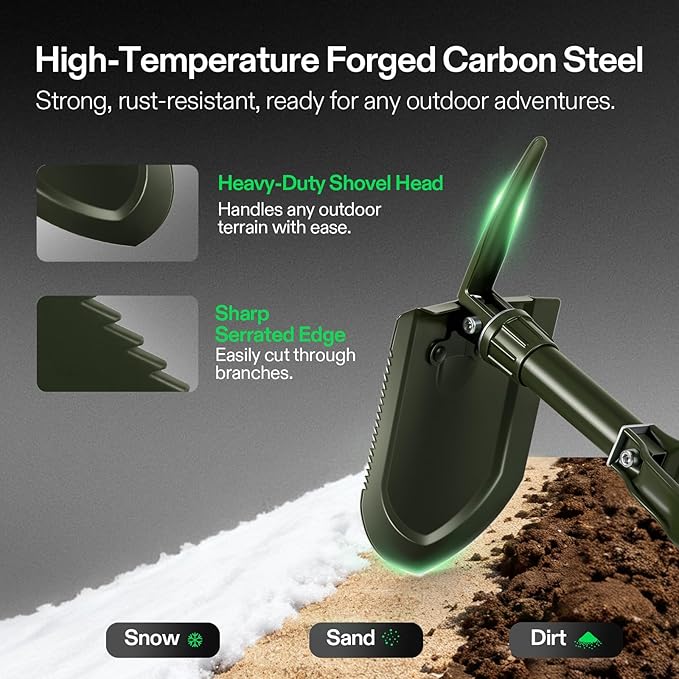 VIVOSUN Folding Survival Shovel, 22'' Camping Shovel, Military Portable Small Shovel with High Carbon Steel, Tactical Entrenching Tool for Hiking, Digging, Backpacking, Gardening, Off Road, Beach