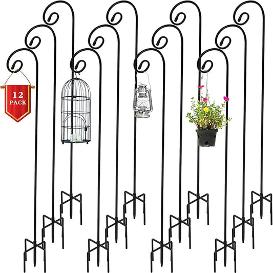 Hicarer 12 Pcs Adjustable Shepherd Hook 48" Tall 1/3in Thick Metal Garden Hook Rust Resistant Steel Hook for Outdoor Hanging Plant Basket Solar Light Lantern Bird Feeder Christmas Wedding Decor