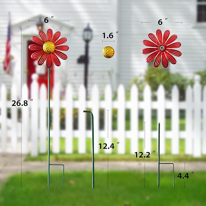 5pcs Wind Spinners Metal Colorful Flowers Garden Stake, Small Daisy Pinwheels, 27" Windmill for Yard Decor, Lawn Ornaments Outdoor Garden Décor, Metal Yard Art, Christmas Decoration Gift