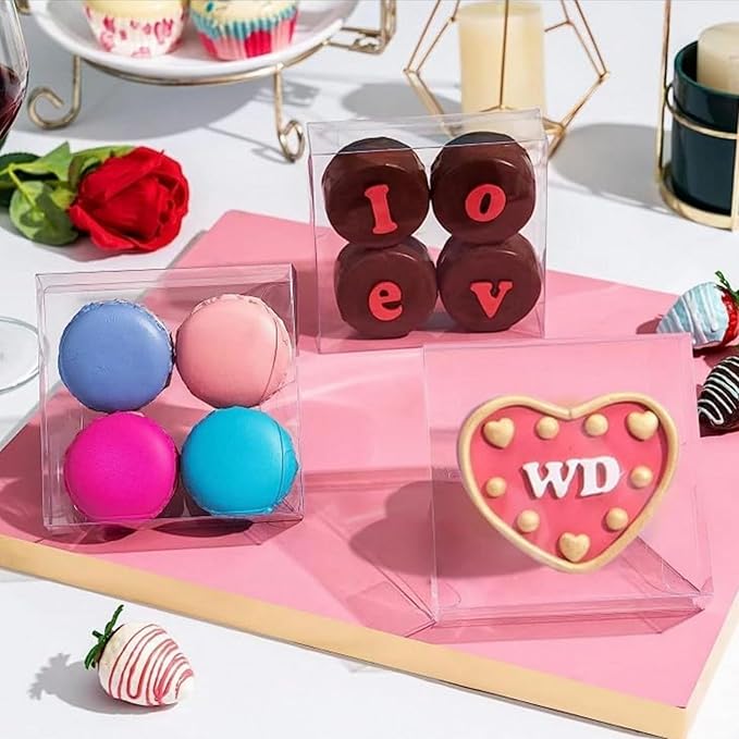 100 Pack 4x4x1.2inch Clear Single Cookies Boxes Small Bakery Boxes Macaron Boxes Brownie Boxes Pastry Boxes for Easter Mother's Father's Christmas Birthday Day