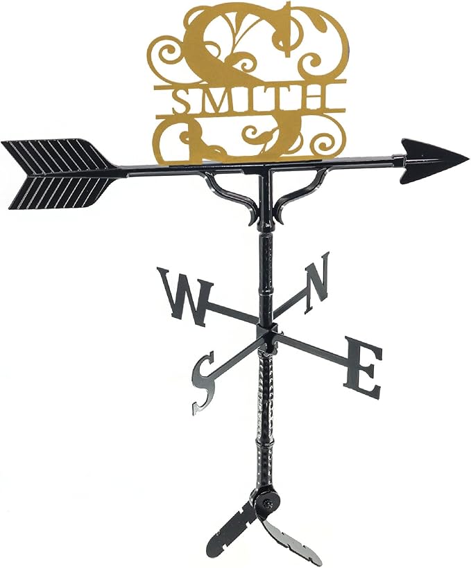 Montague Metal Products - Custom Monogram Weathervane - Metal Name Sign - Outdoor Decor - Roof Mount Included - Cast Metal - Easy to Install
