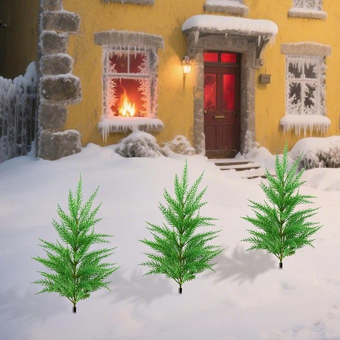 Green Pine Christmas Tree Stake Realistic Decorative Berry Artificial Plants Garden Stakes with Ground Spike (Green 1, One Size)