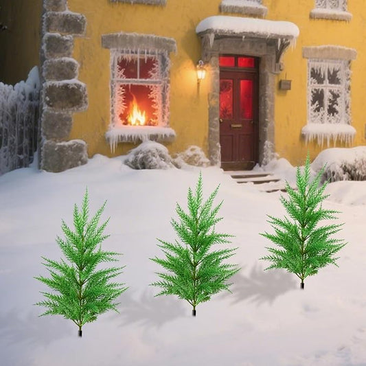 Green Pine Christmas Tree Stake Realistic Decorative Berry Artificial Plants Garden Stakes with Ground Spike (Green 1, One Size)