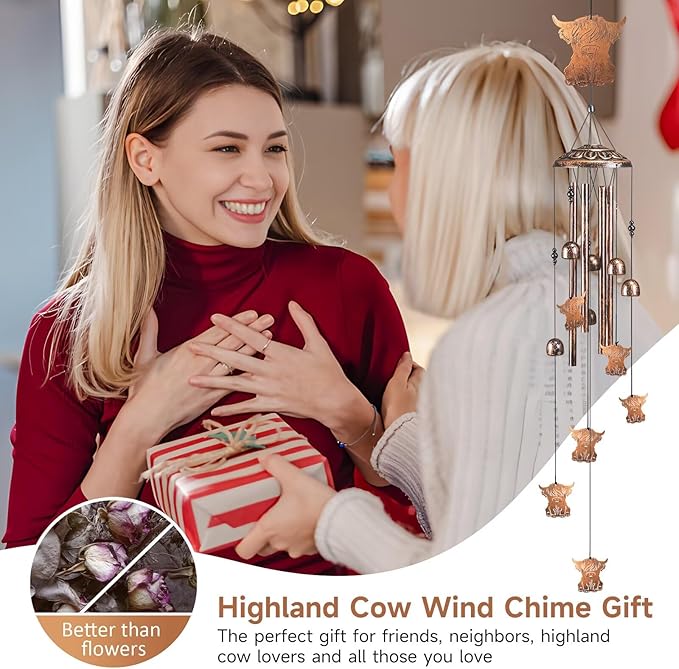 Highland Cow Wind Chimes for Outside,41" Metal Windchimes, Housewarming/Halloween/Festival/Birthday/Anniversary Highland Cow Gifts for Women/Men, Cow Decorations for Outside, Patio or Yard, Garden