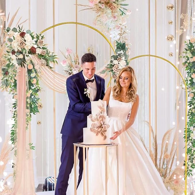 6foot Wedding Arch Frame and 2 Golden Water Bags, Arch Background Stand, Suitable for Weddings, Birthday Parties, Brides, Baby Parties, Photo Booths, Garden Decorations